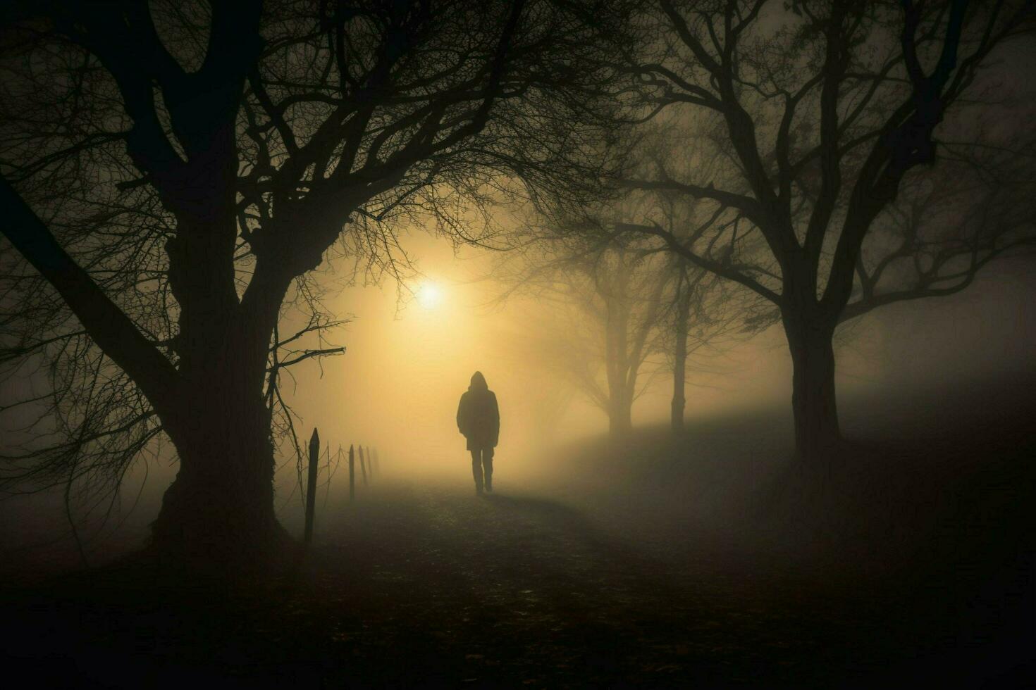 dark silhouette standing in fog walking alone photo