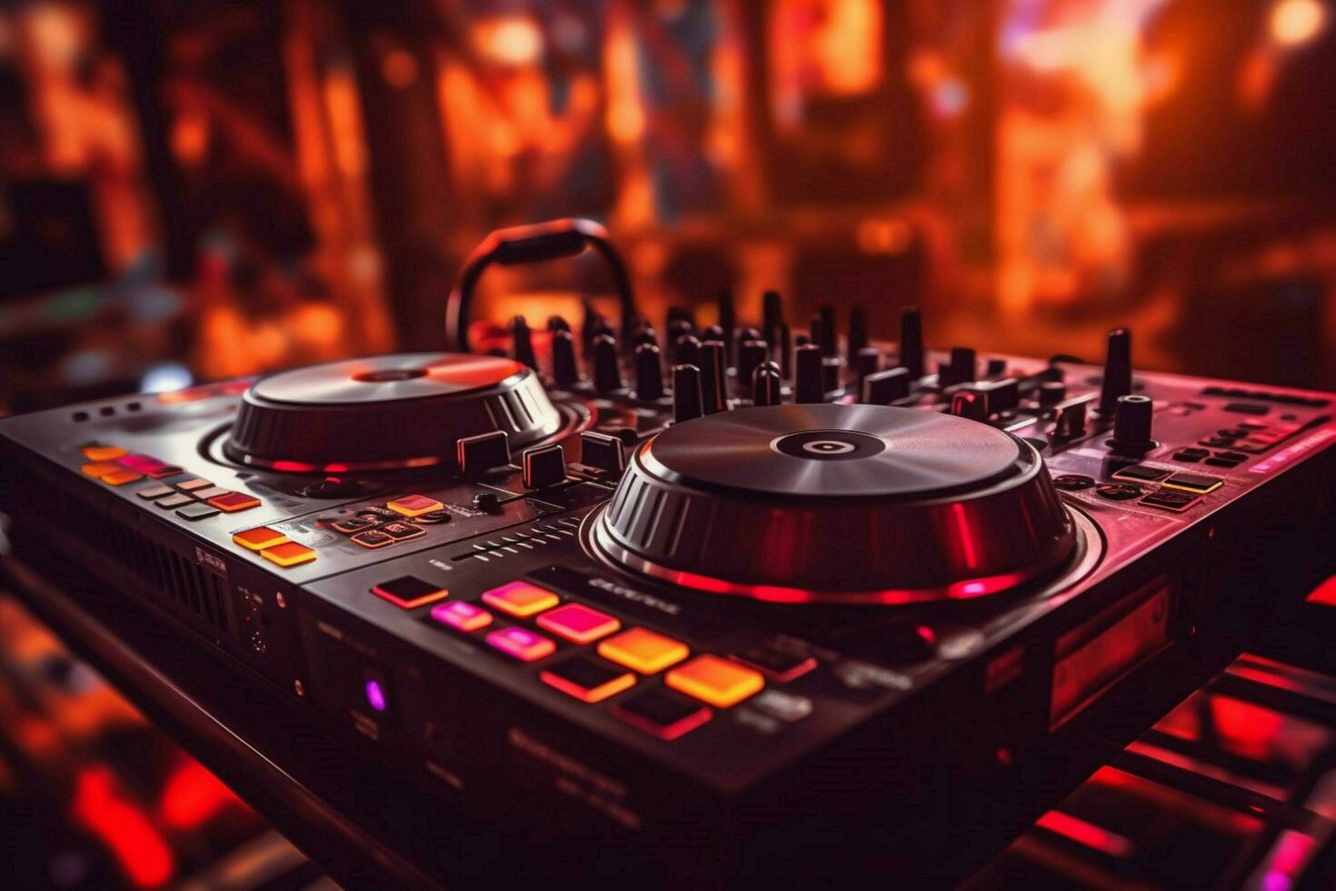 dj equipment in a club with a blurred background photo