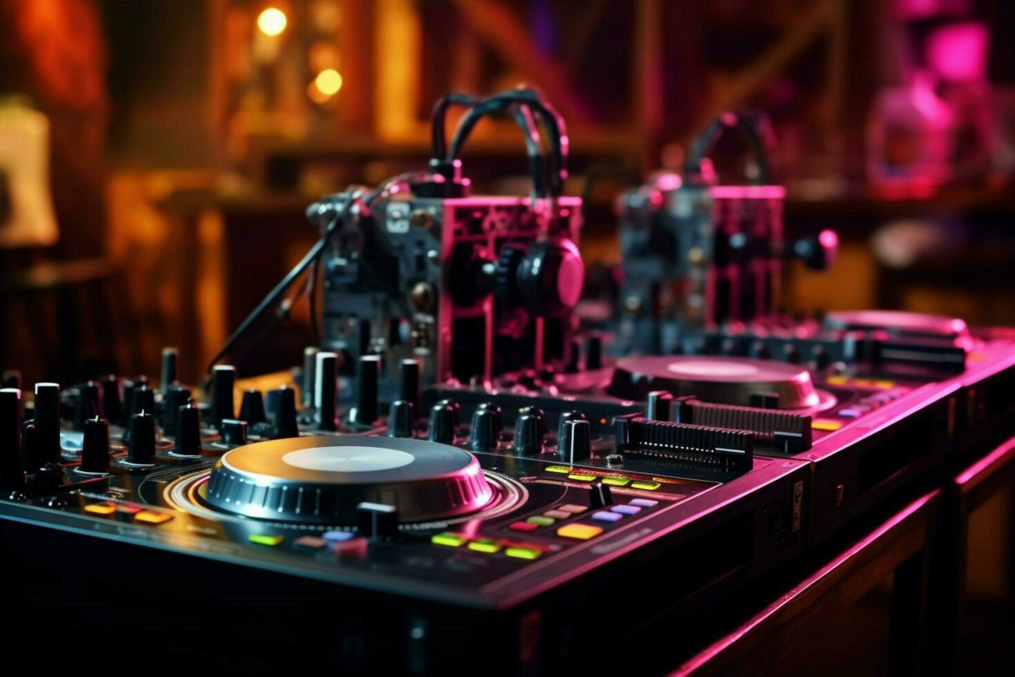 dj equipment in a club with a blurred background photo