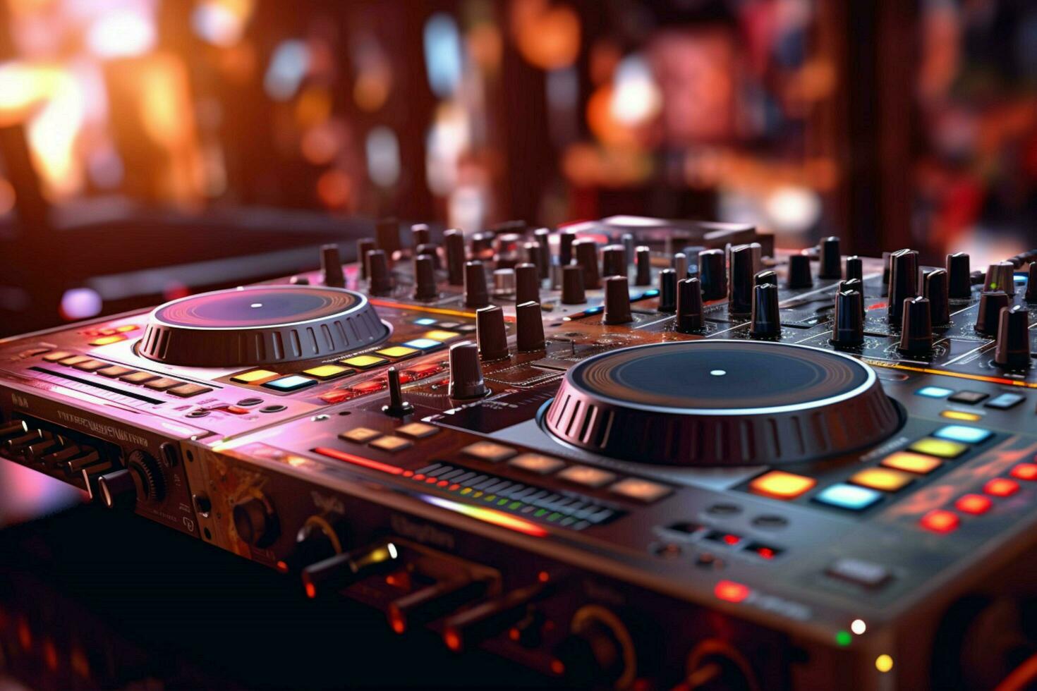 dj equipment in a club with a blurred background photo