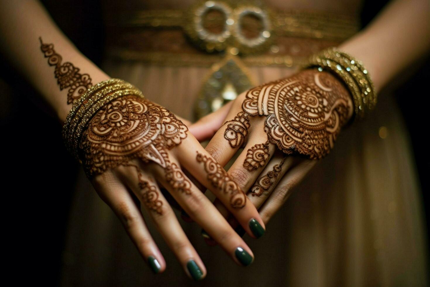 elegant bride henna adorning hand and beauty photo