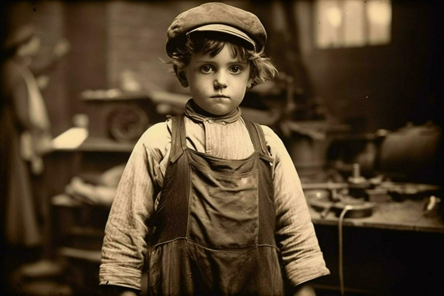 factory cute child worker vintage 1800 year photo