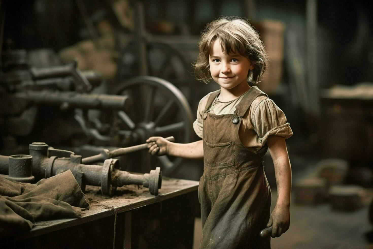 factory cute child worker vintage 1800 year photo