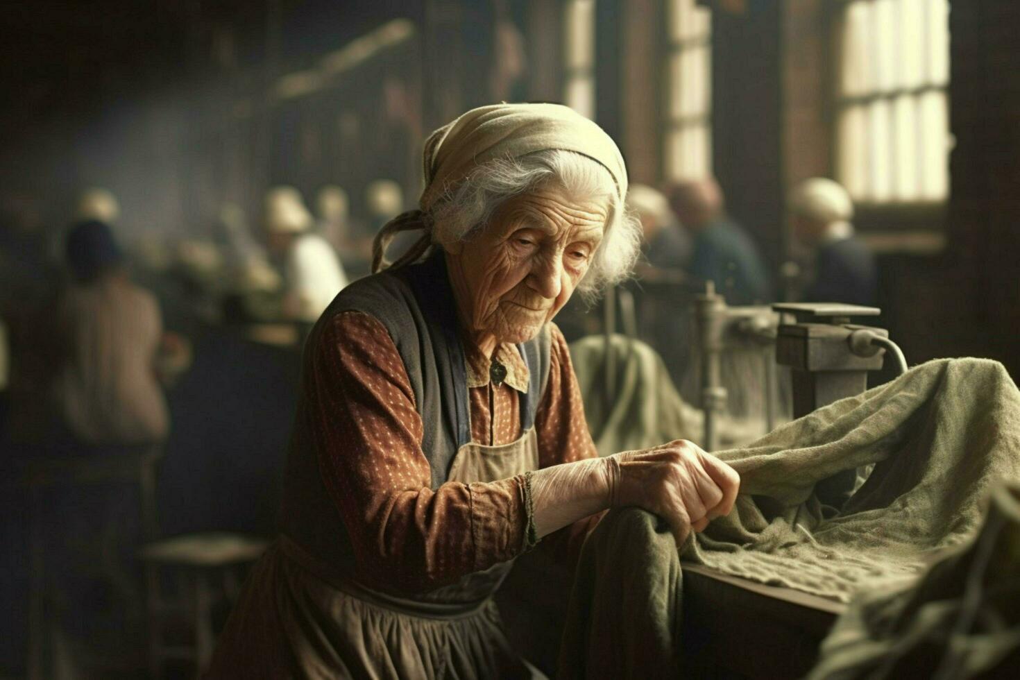 factory old woman worker vintage 1800 year photo