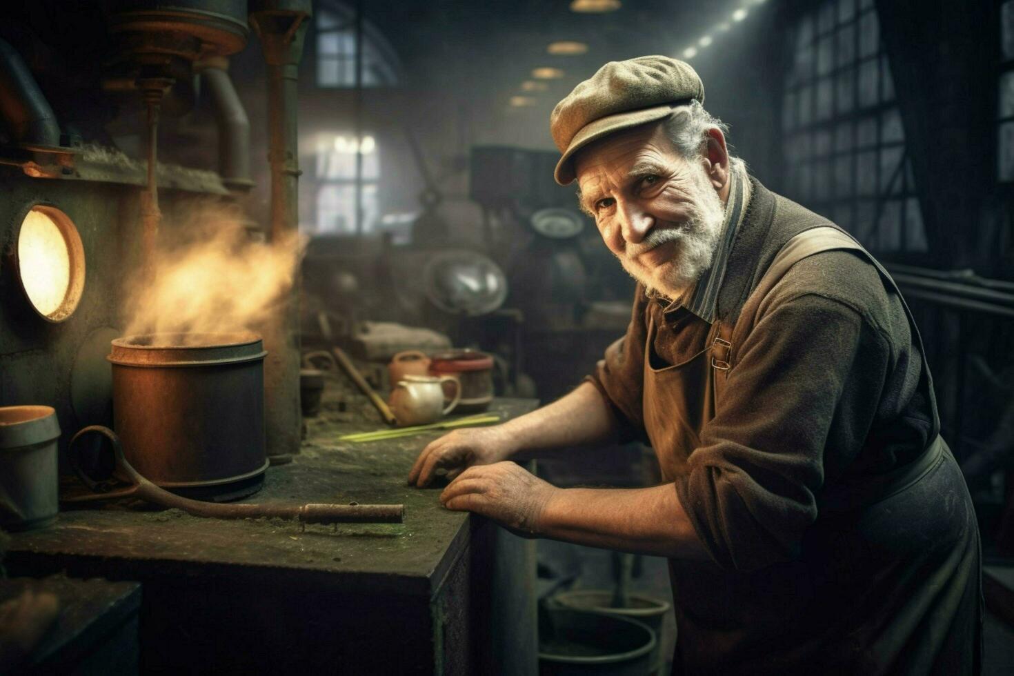 factory old worker vintage 1800 year photo