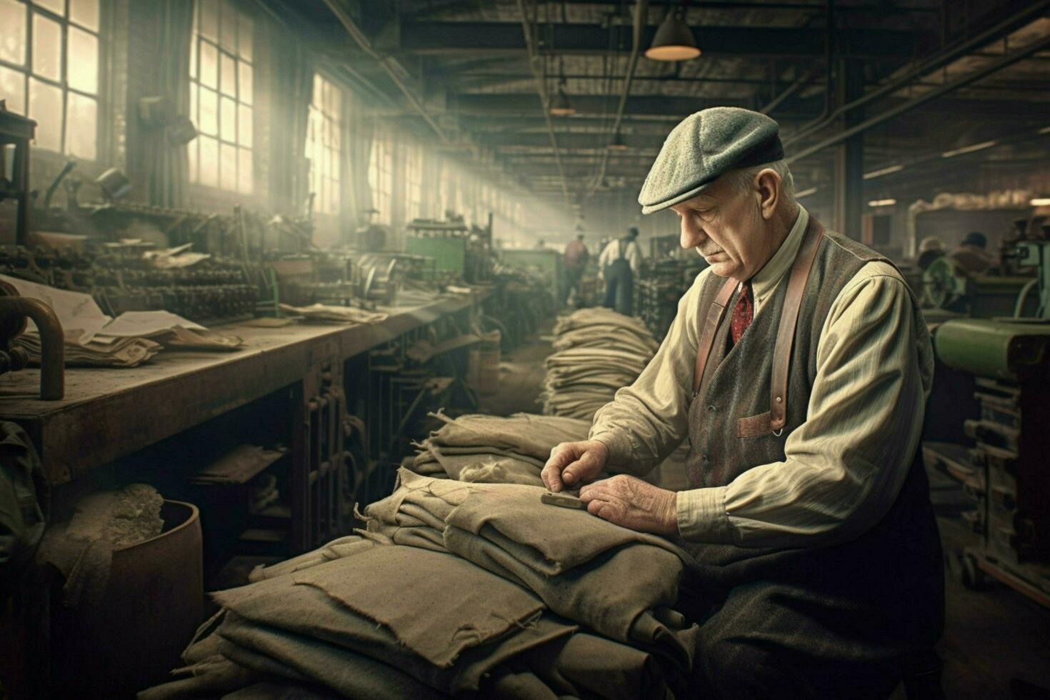 factory senior worker vintage 1800 year photo