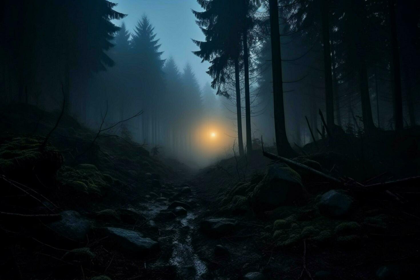 foggy forest landscape dark silhouette mysterious photo