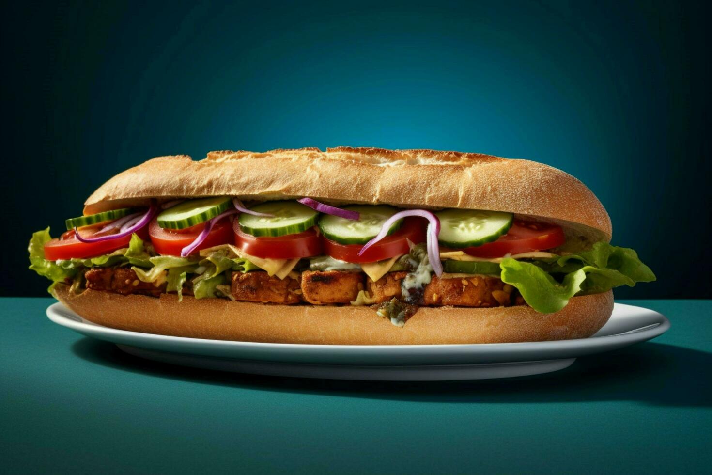 fresh vegan subway sandwich for a light and healt photo