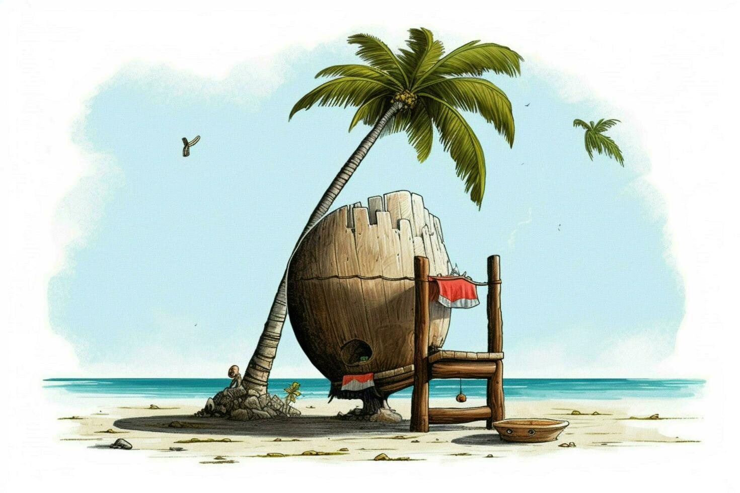 from under a coconut tree a long beach chair illu photo