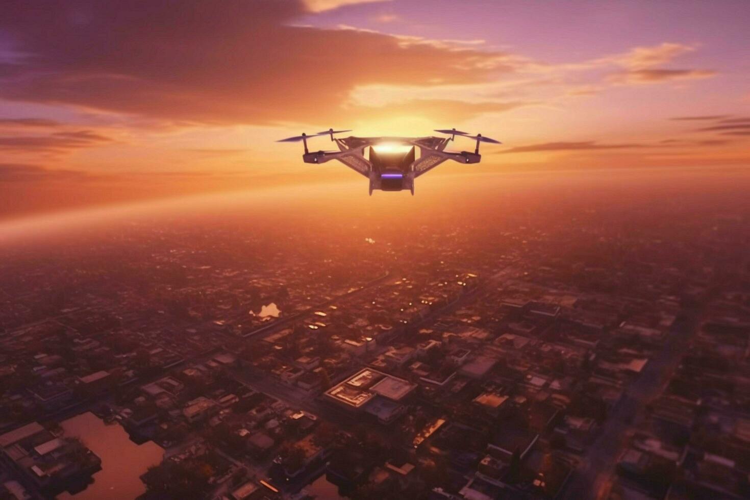 futurista zumbido capturas aéreo ver a puesta de sol foto