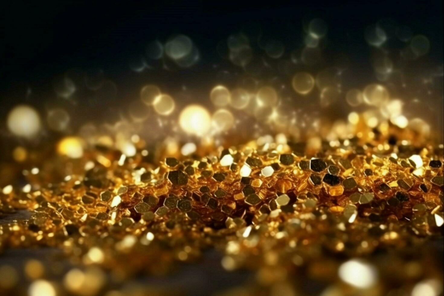 golden glitter lights on isolated on dark backgroun photo