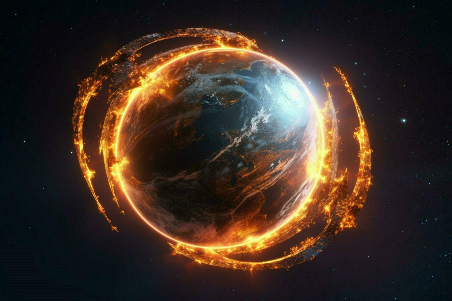 glowing sphere orbits planet earth in space photo