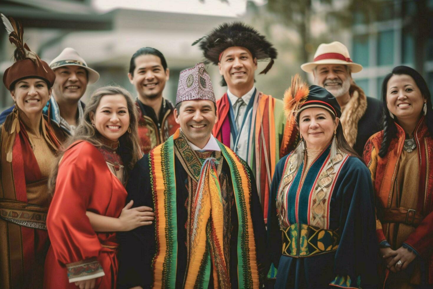 group of professionals in traditional clothing smil photo