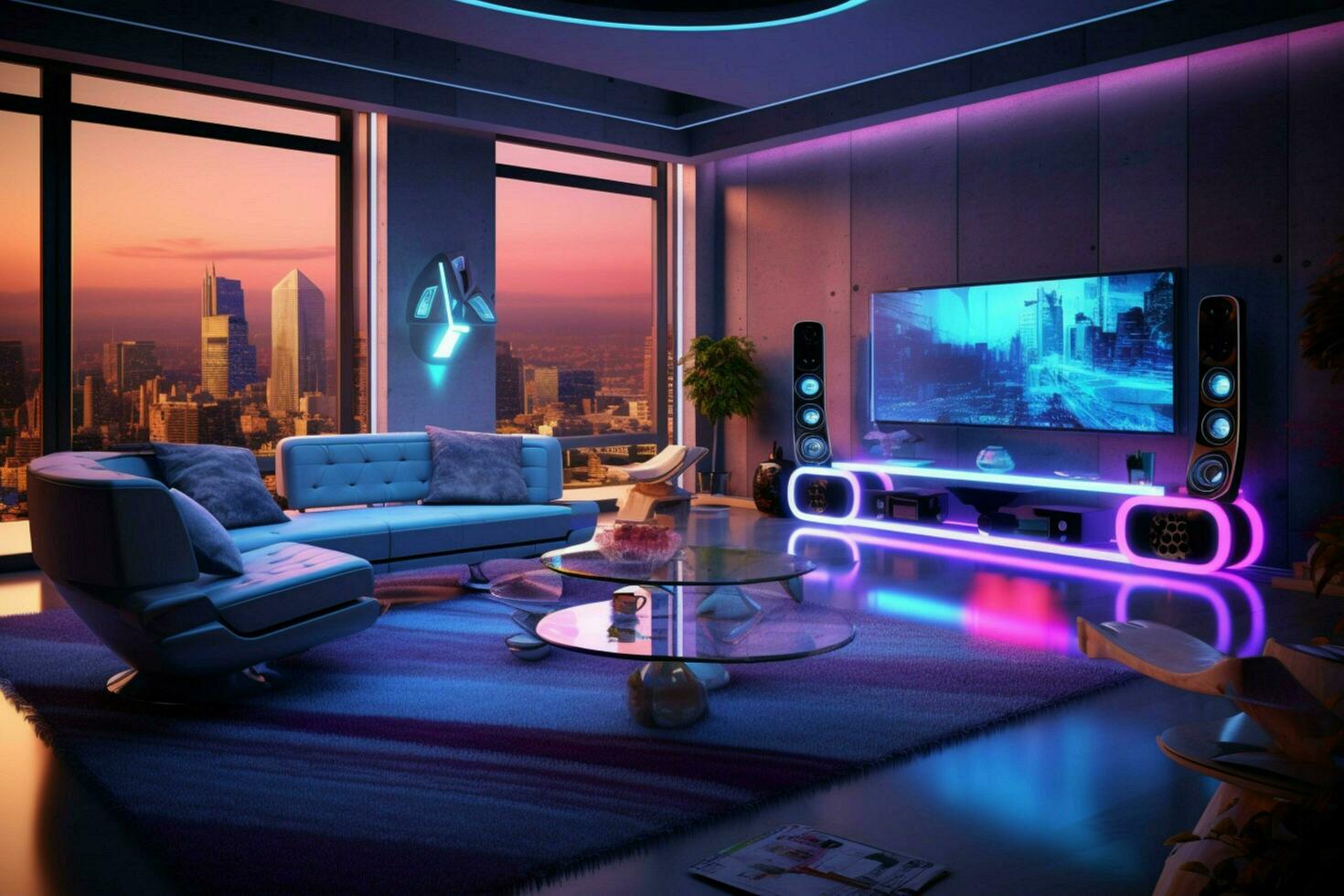 illustration of futuristic living room with smart photo