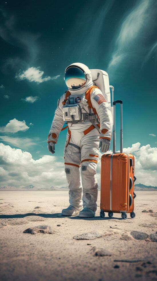 Astronauts travel with luggage. Generative AI photo