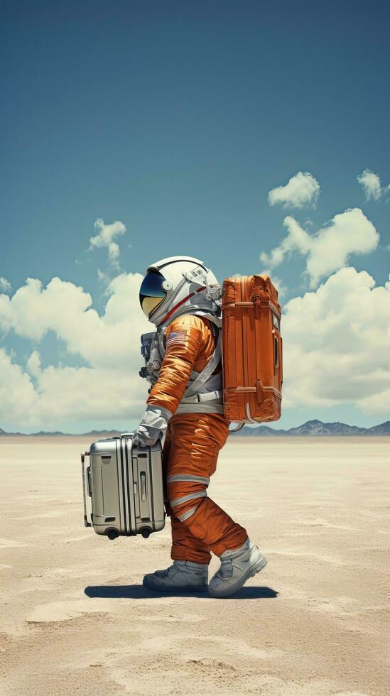 Astronauts travel with luggage. Generative AI photo