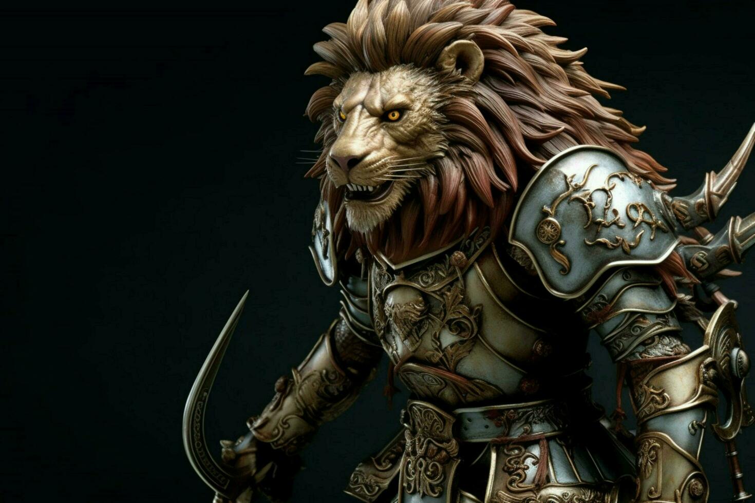 lion king with full armor and weapon photo