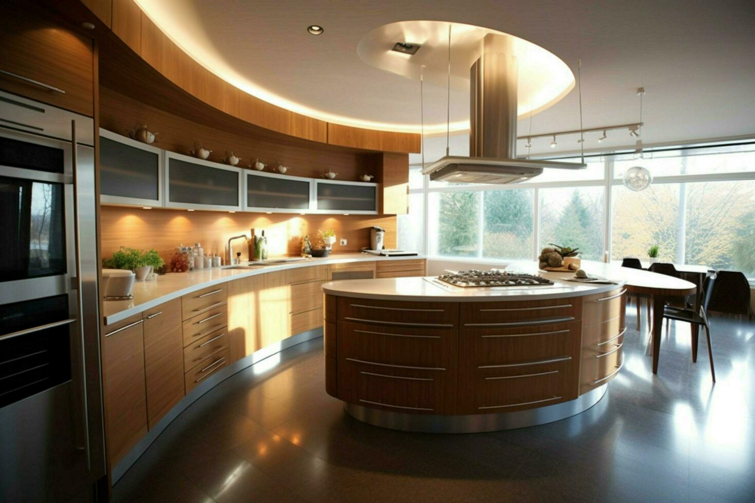 luxury domestic kitchen with elegant wooden design photo