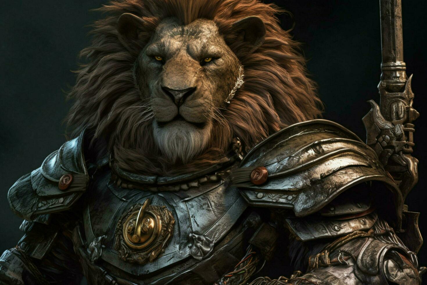 lion king with full armor and weapon photo