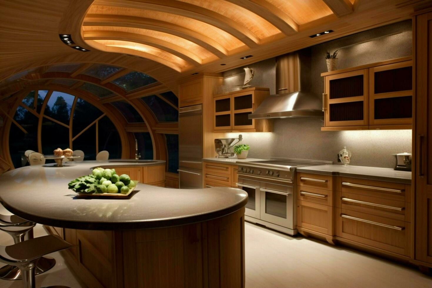 luxury domestic kitchen with elegant wooden desig photo