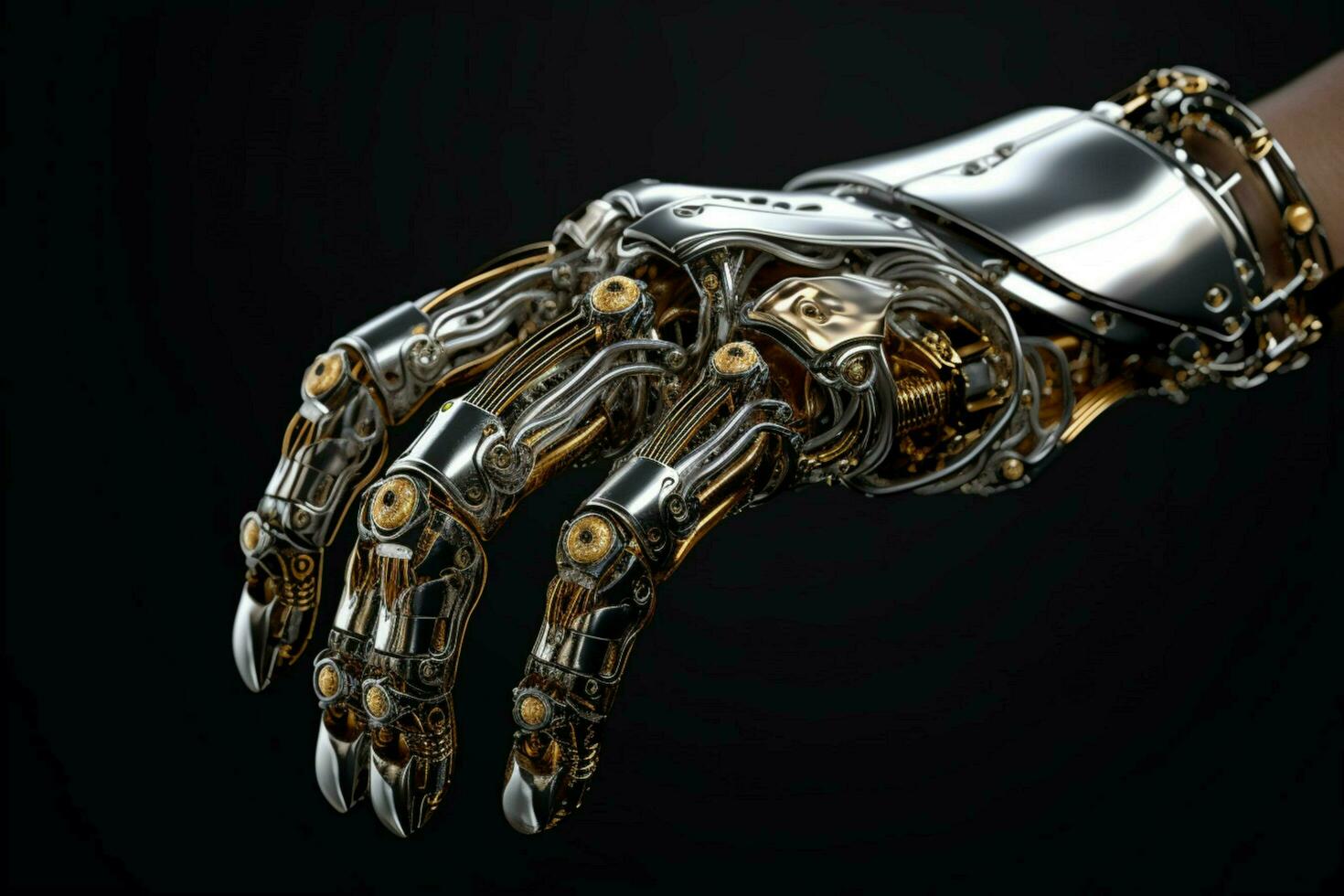 metallic cyborg hand showcases futuristic robotic photo