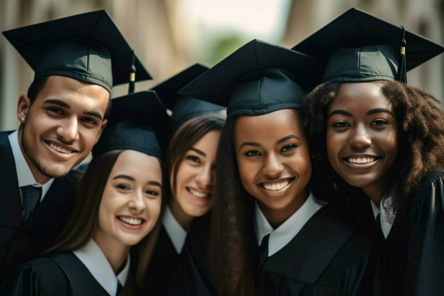 multi étnico grupo de graduados sonriente con éxito foto