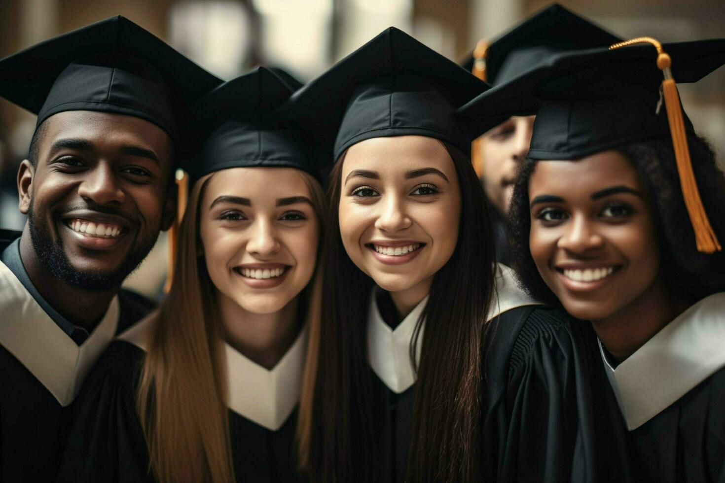 multi ethnic group of graduates smiling with succ photo