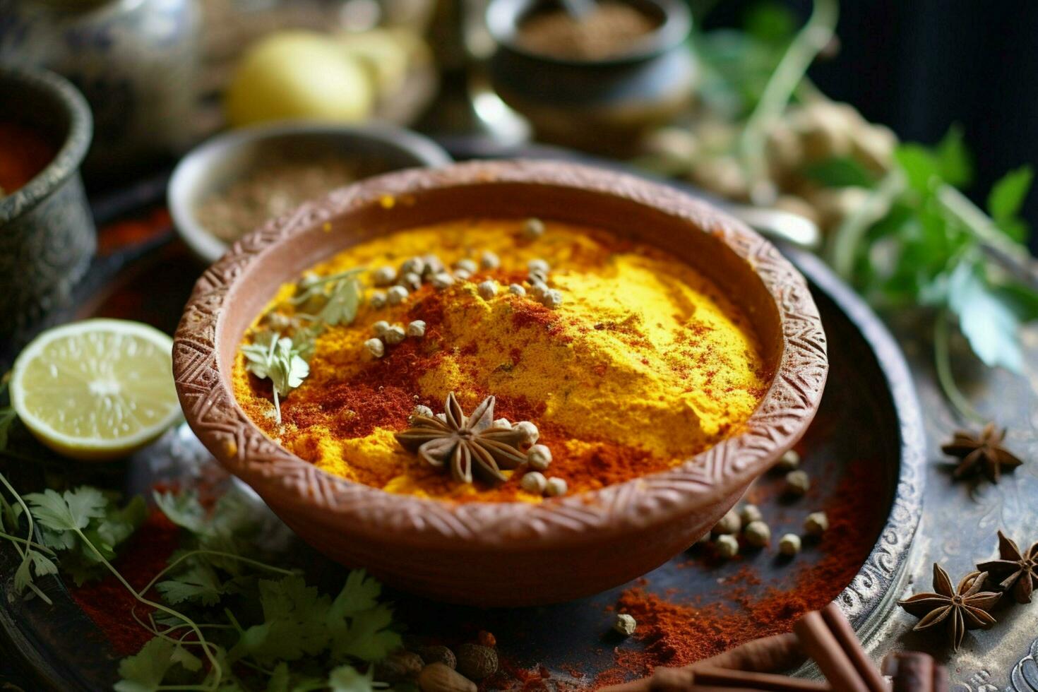 organic turmeric chili and cumin spice bowl photo