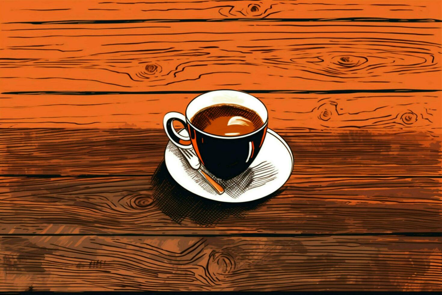 on a wooden table a cup of coffee illustration photo