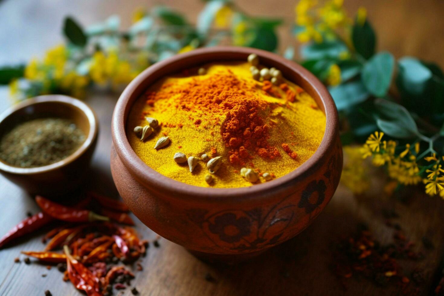 organic turmeric chili and cumin spice bowl photo