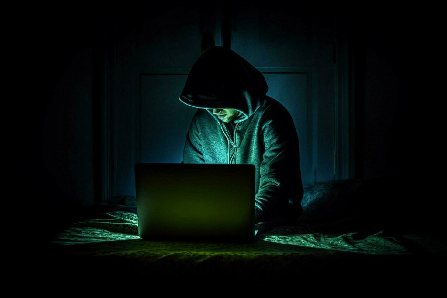 one person typing on laptop at night photo