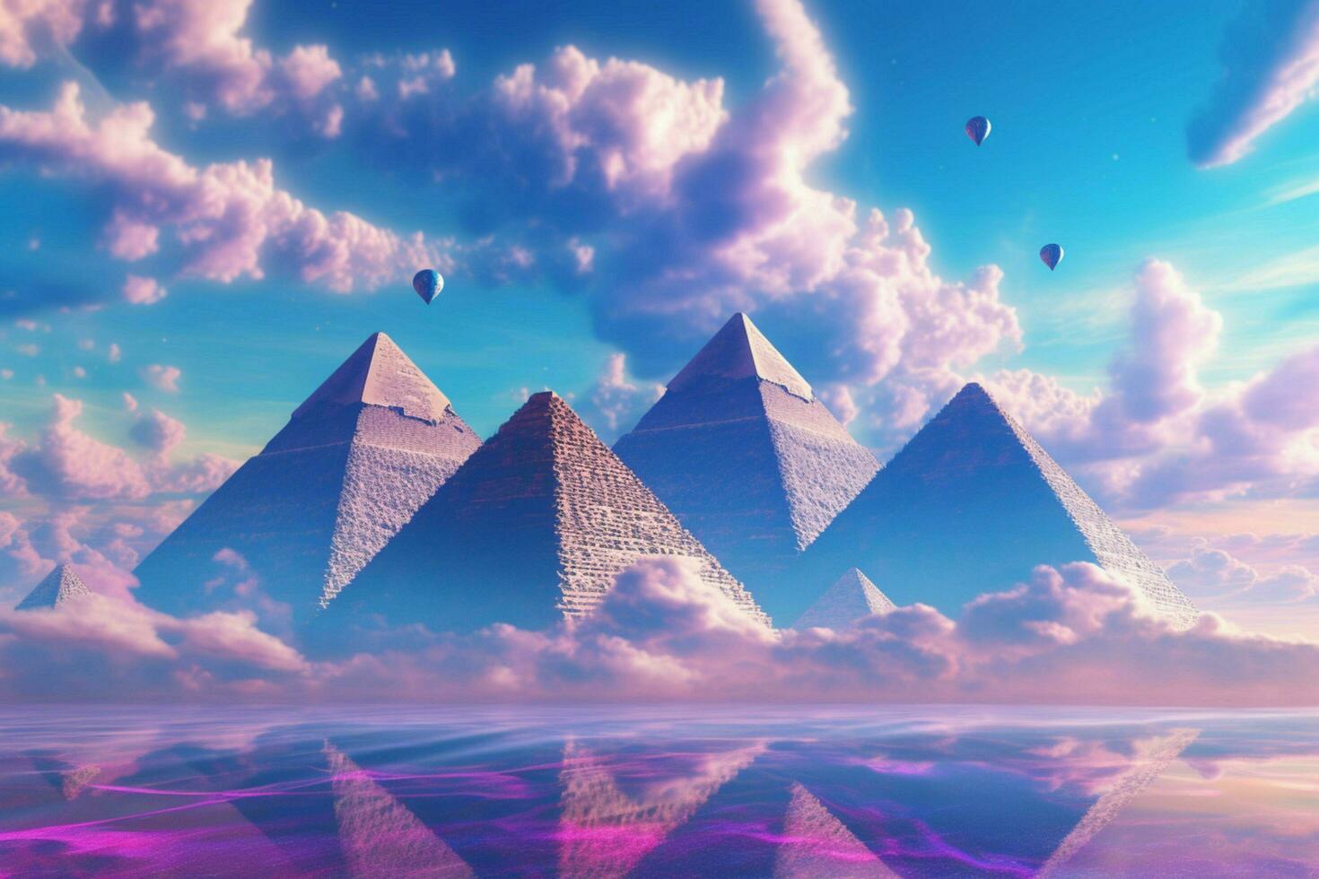 purple and blue wallpaper with a pyramids and a b photo
