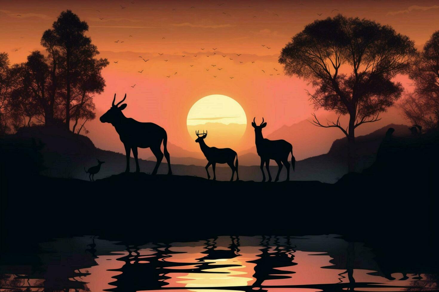 silhouette of animals in the wild at dusk photo