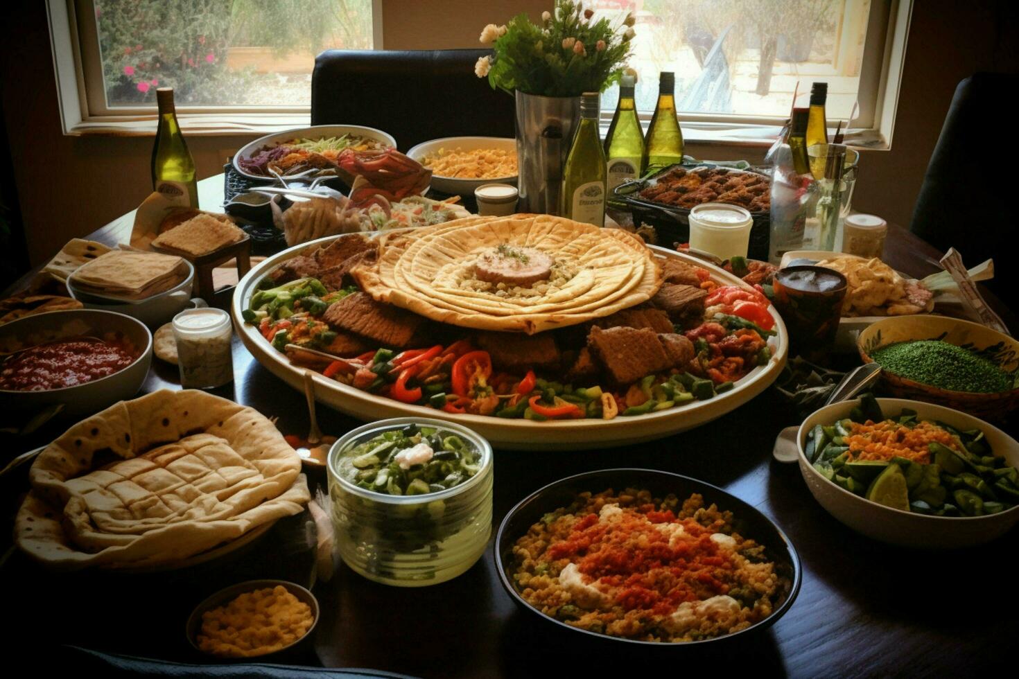 table with a lots of good food photo