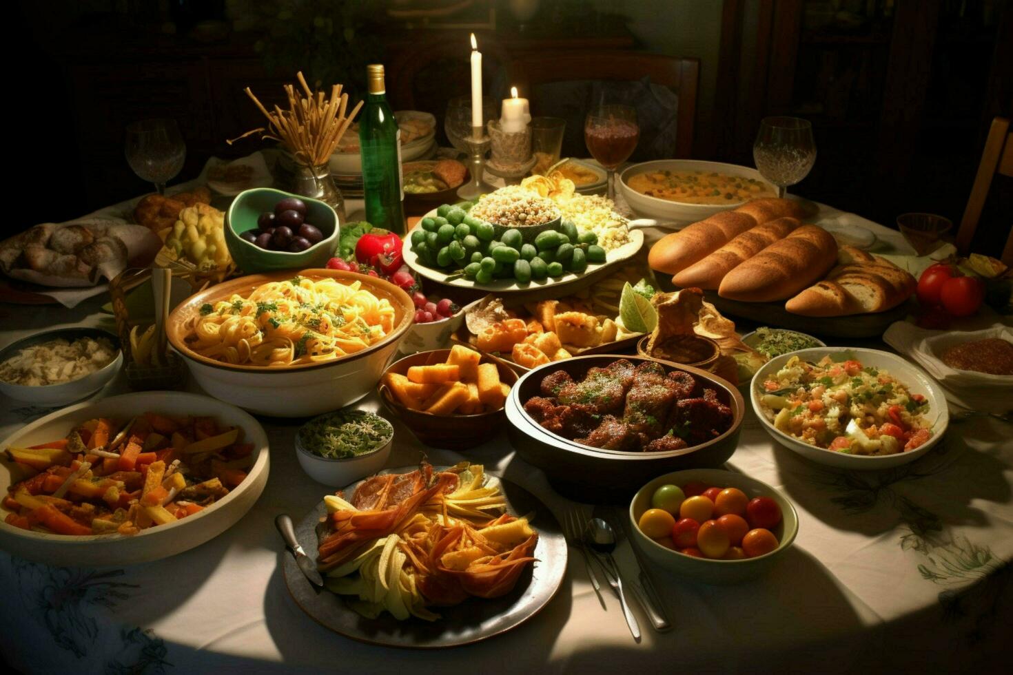 table with a lots of good food photo