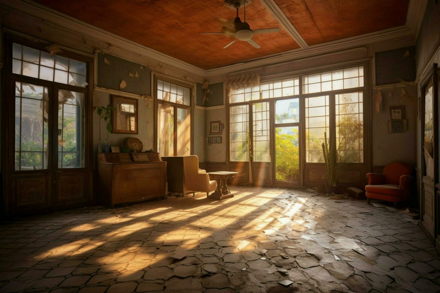 el interior de un casa con un grande ventana y un l foto