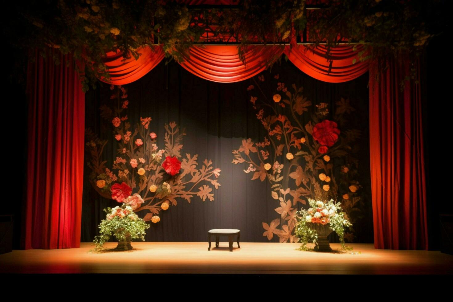 the stage of the stage with flowers and a stage photo