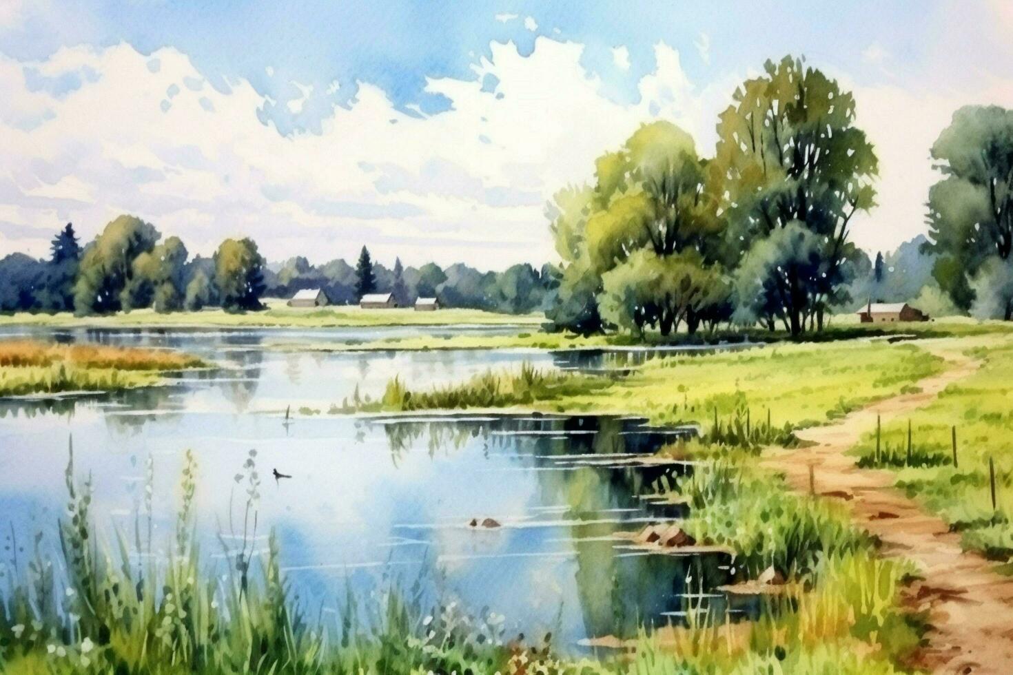 tranquil summer scenery a watercolor painting of photo