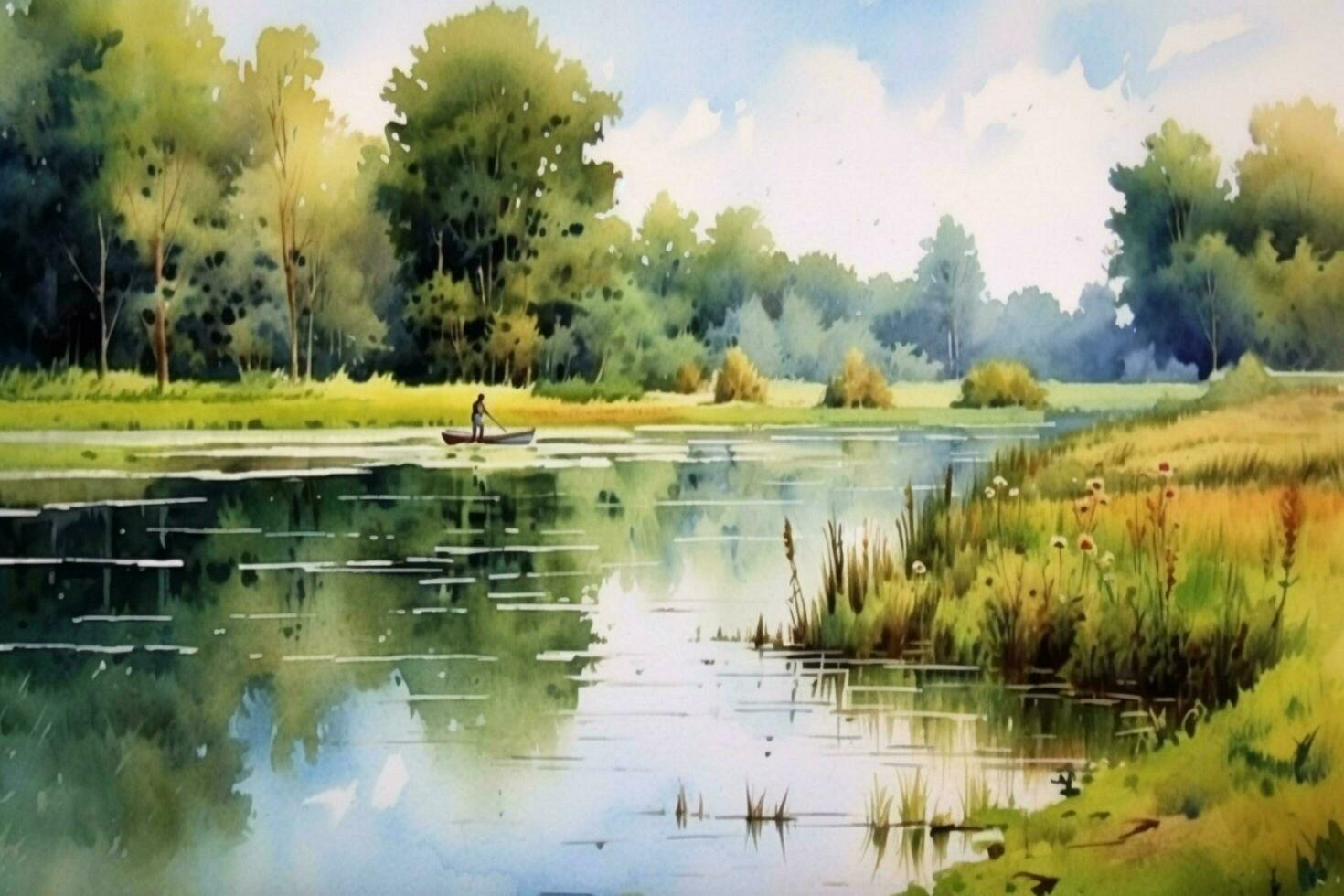 tranquil summer scenery a watercolor painting of photo