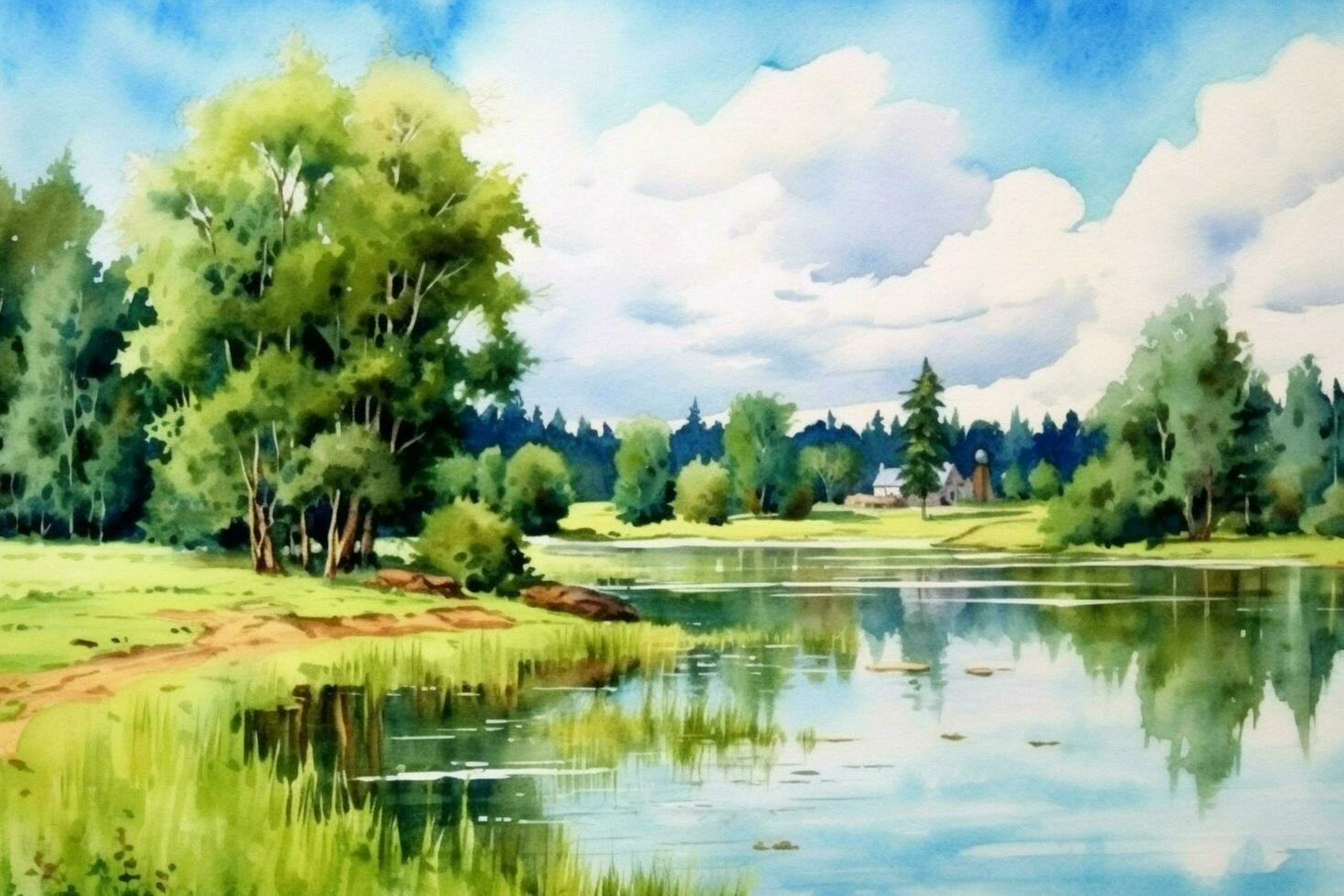 tranquilo verano paisaje un acuarela pintura de foto