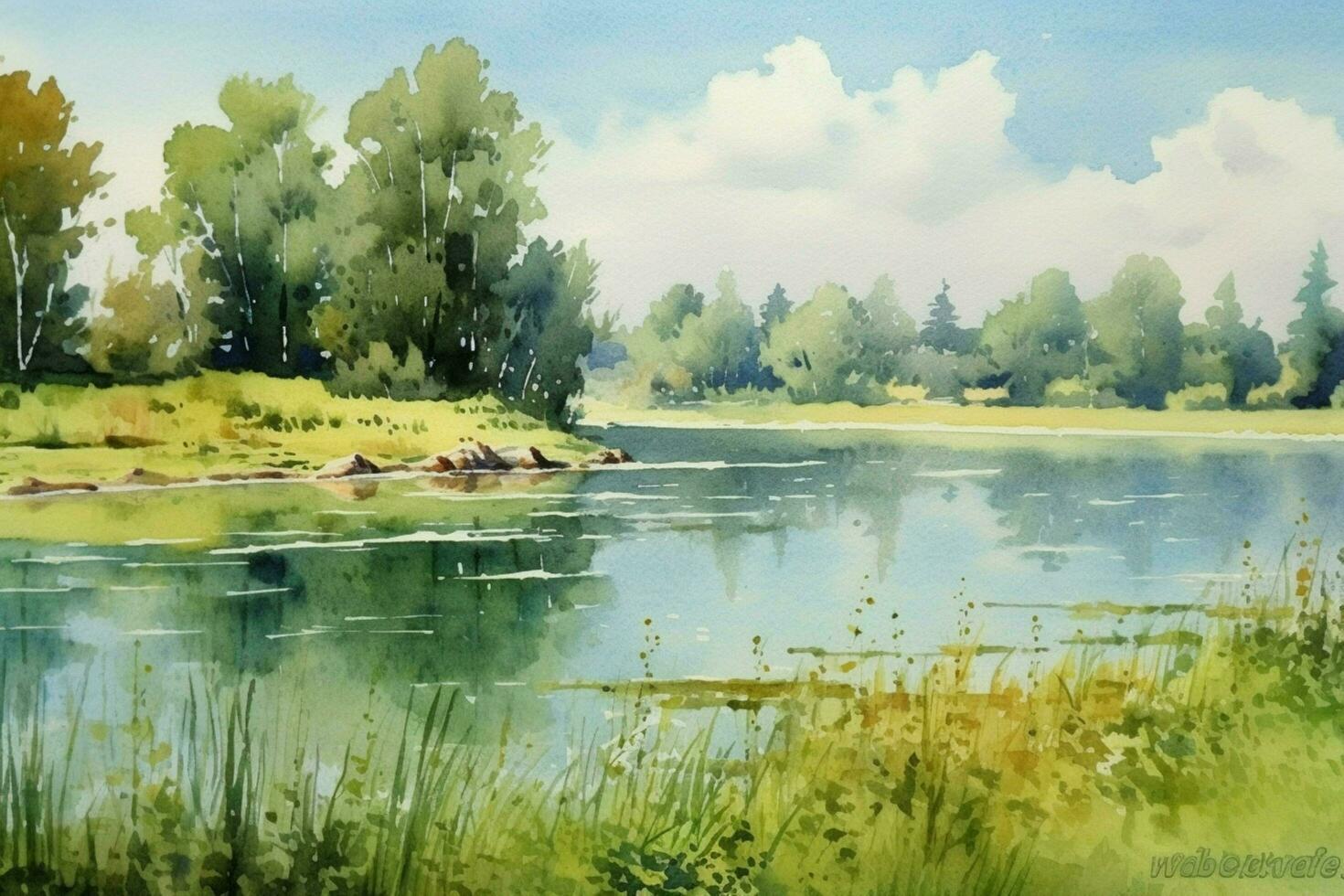 tranquil summer scenery a watercolor painting of photo