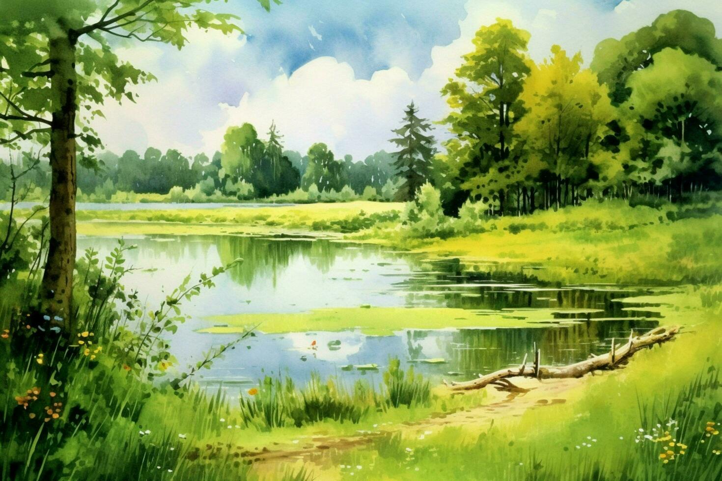 tranquil summer scenery a watercolor painting of photo