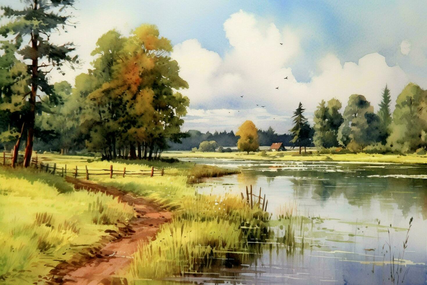 tranquil summer scenery a watercolor painting of photo