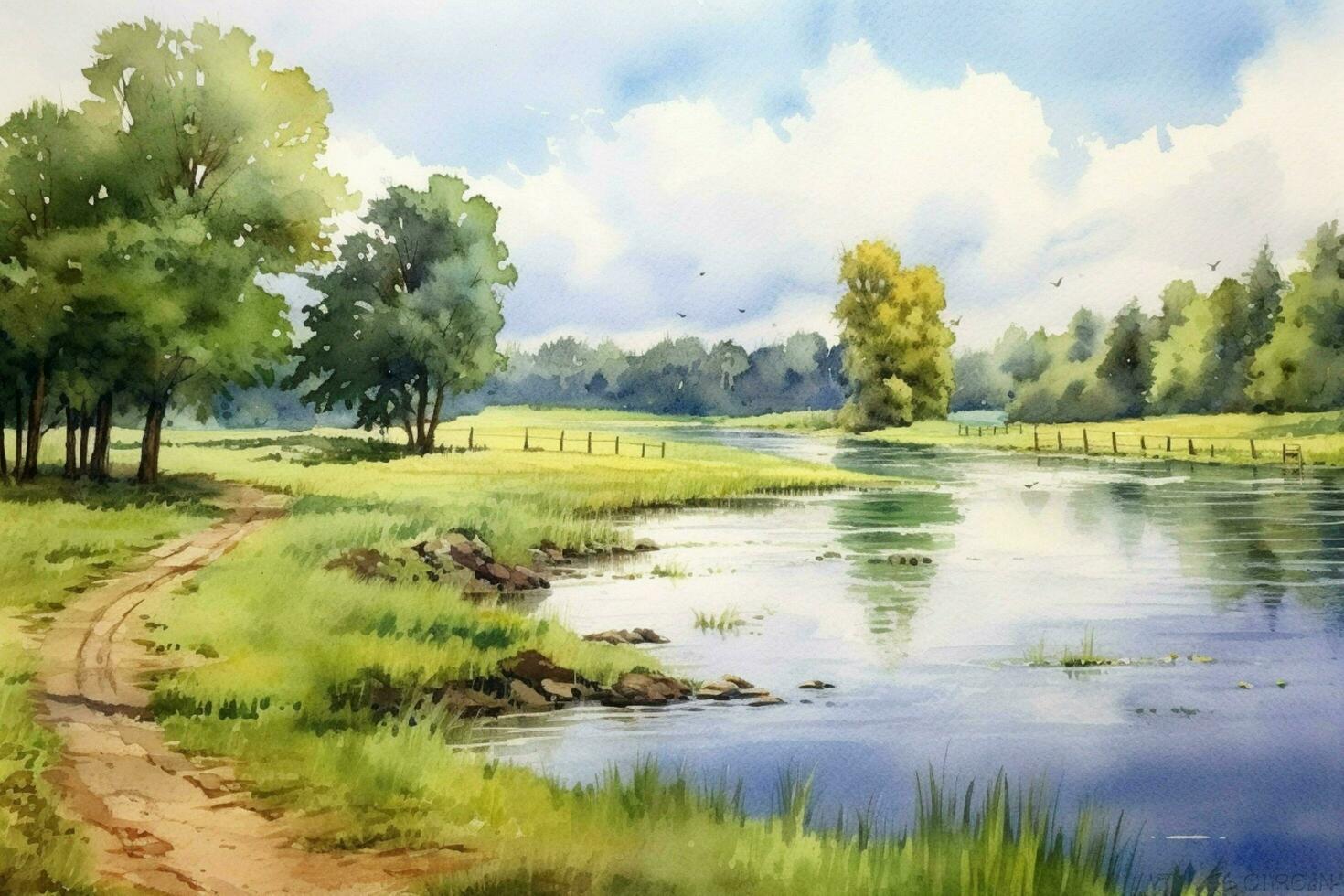 tranquil summer scenery a watercolor painting of photo