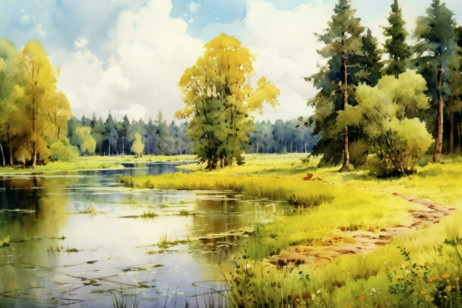 tranquil summer scenery a watercolor painting of photo
