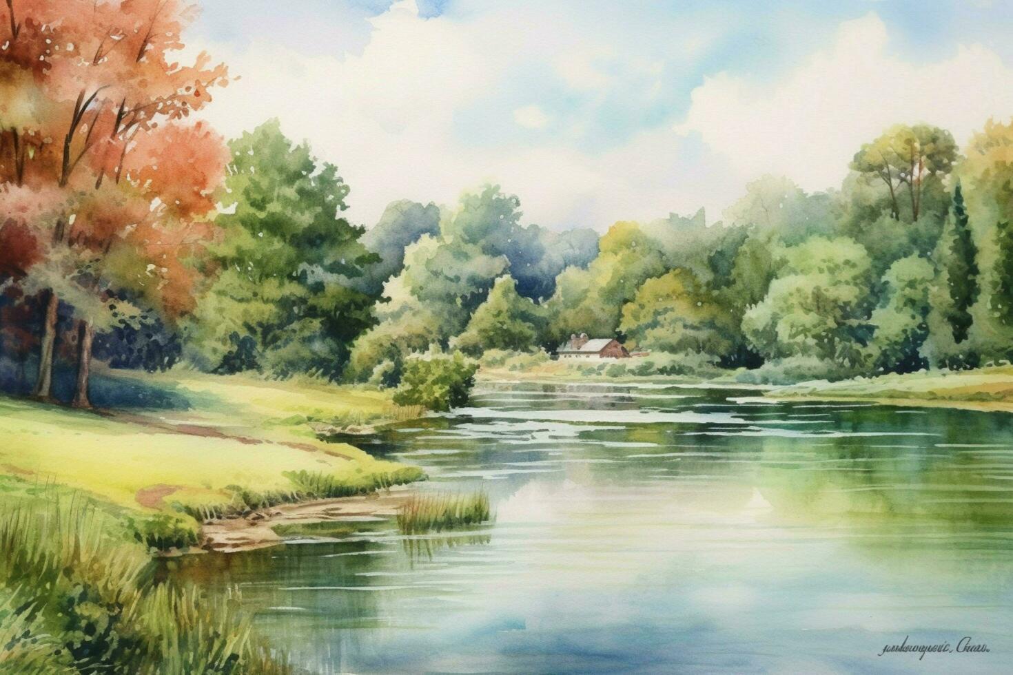 tranquil summer scenery a watercolor painting of photo