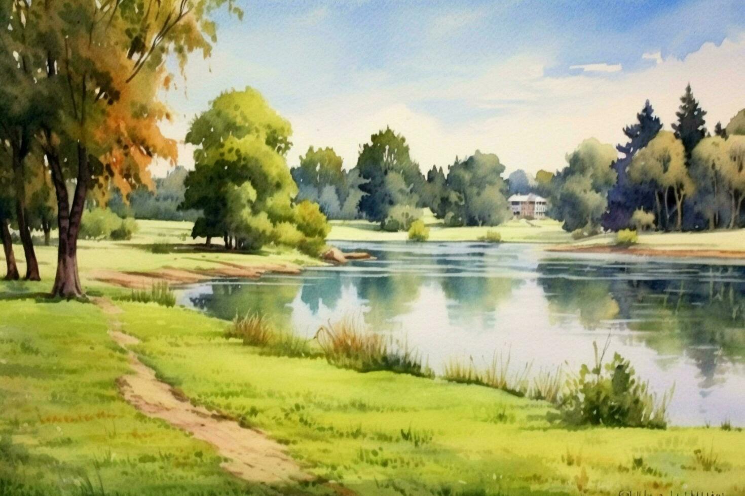 tranquil summer scenery a watercolor painting of photo