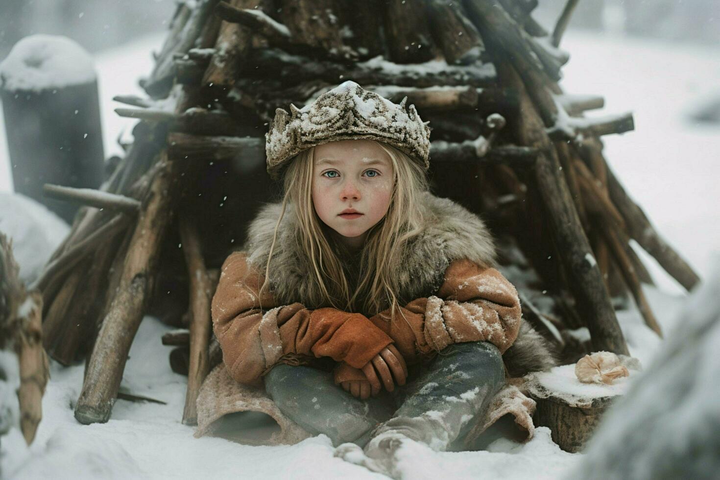 vikingo niño niña nieve asentamiento foto