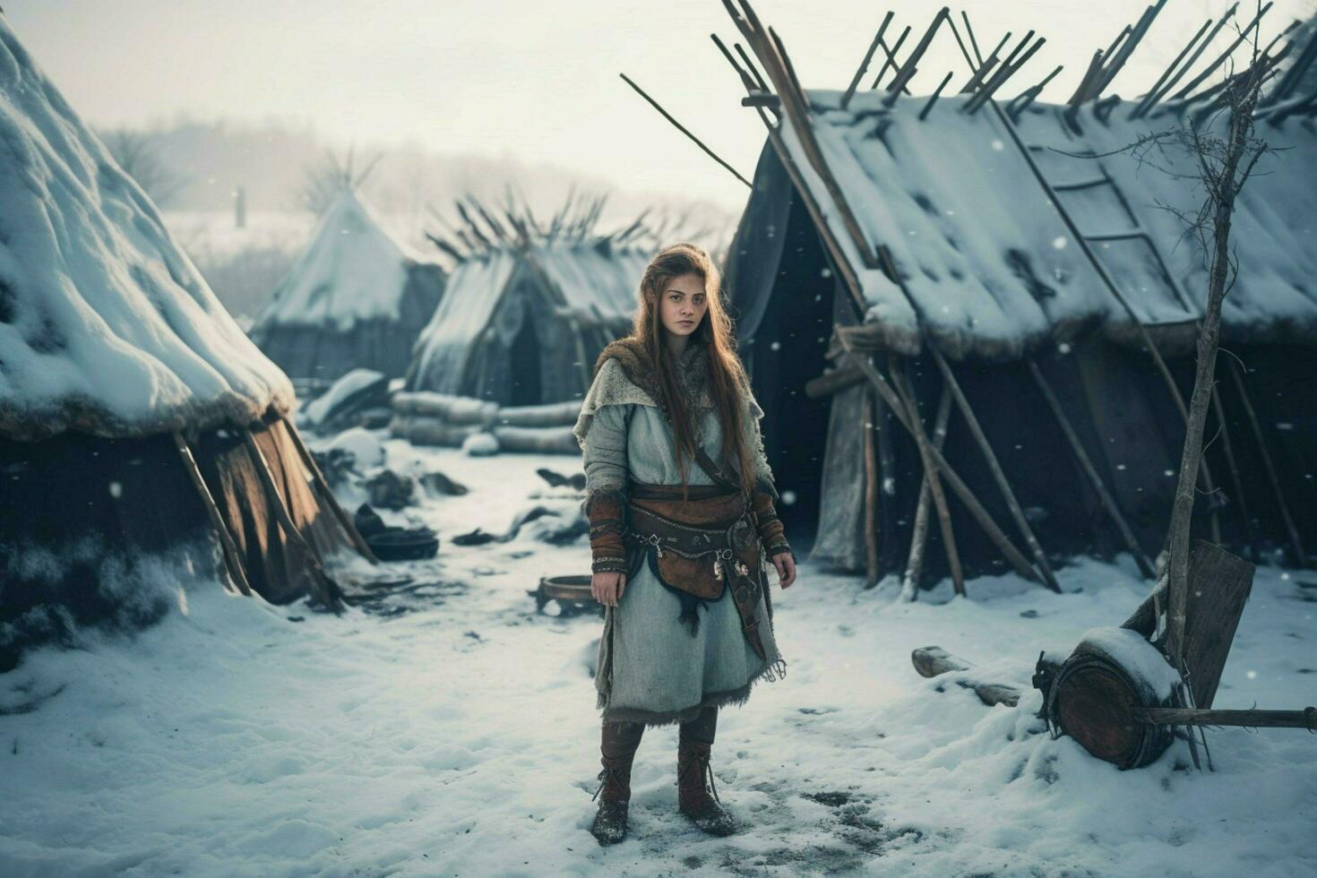 viking girl snow settlement photo