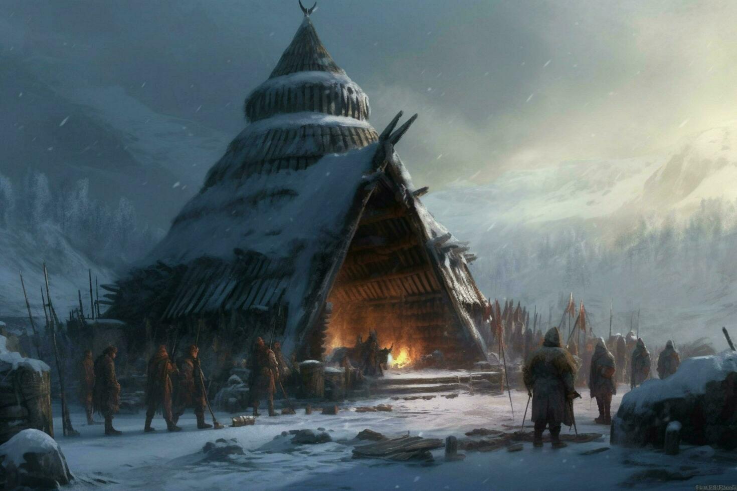 viking man snow settlement photo